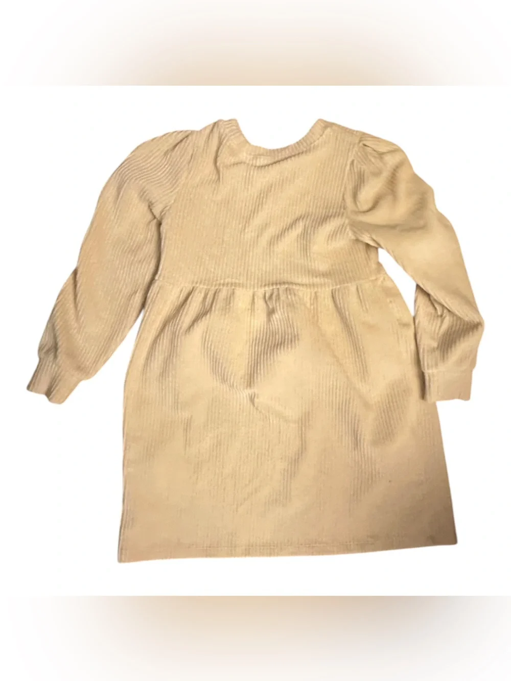 GapKids Girls’ Ribbed Corduroy-Look Dress, Cream, Long Sleeve, Size 8